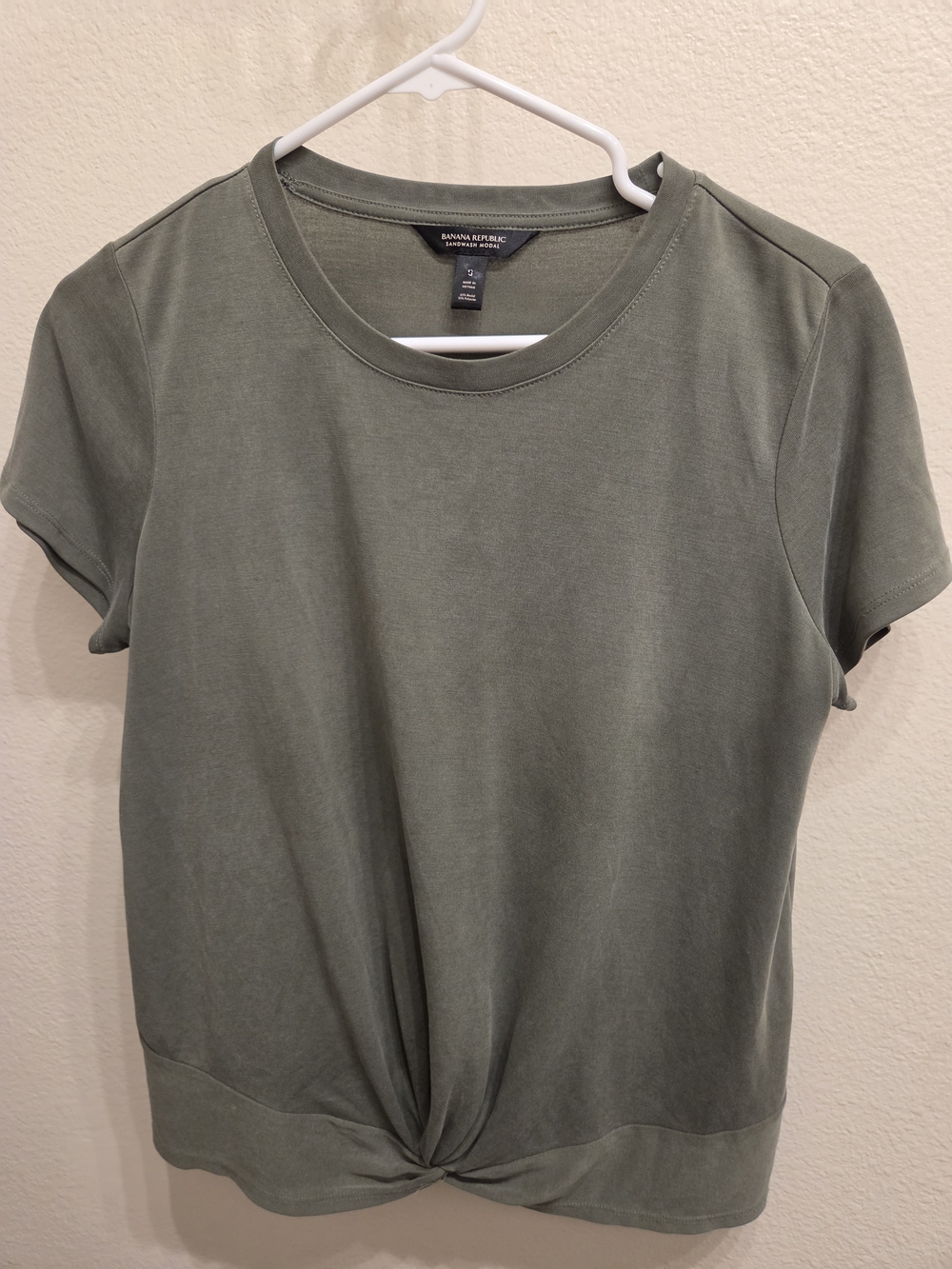 Banana Republic Olive Green Twist-Hem Short Sleeve Top